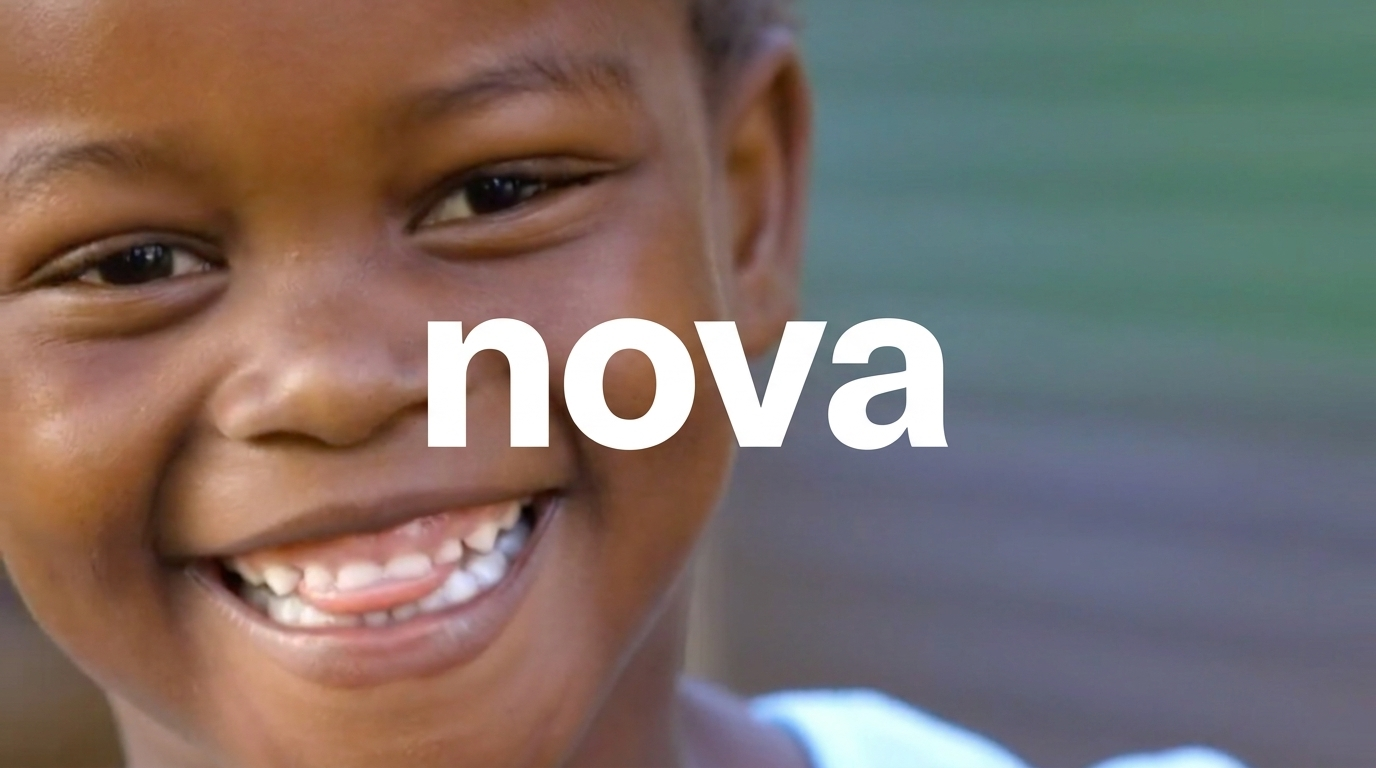 Smiling child with the Nova wordmark